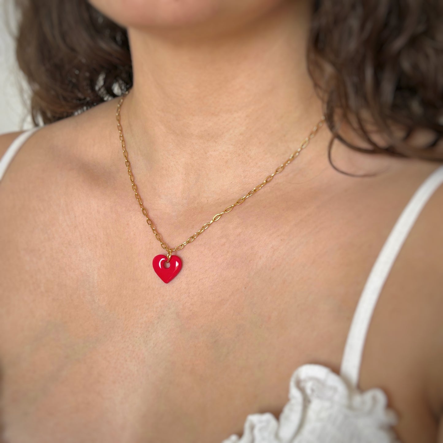Collier cœur rose fushia - Fait main