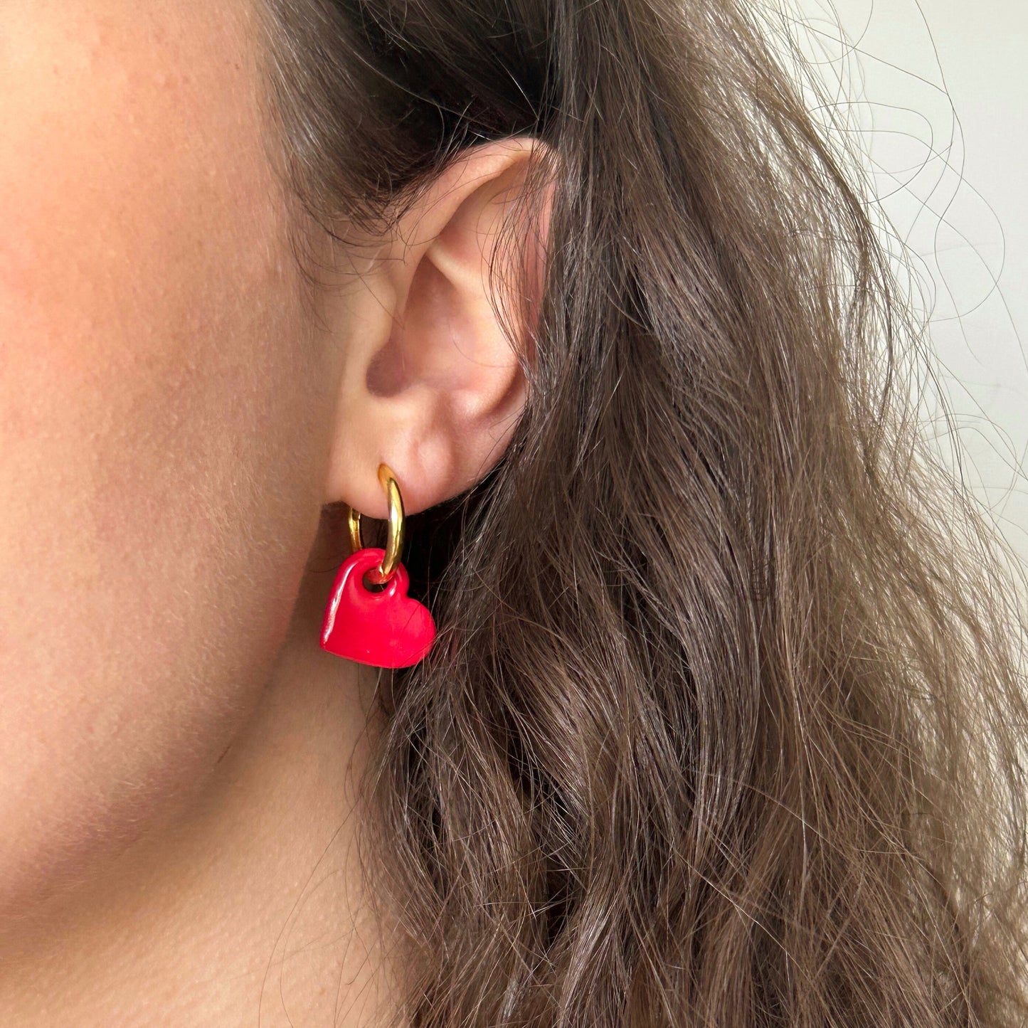 Boucles d'oreilles cœur rose fushia - Fait main
