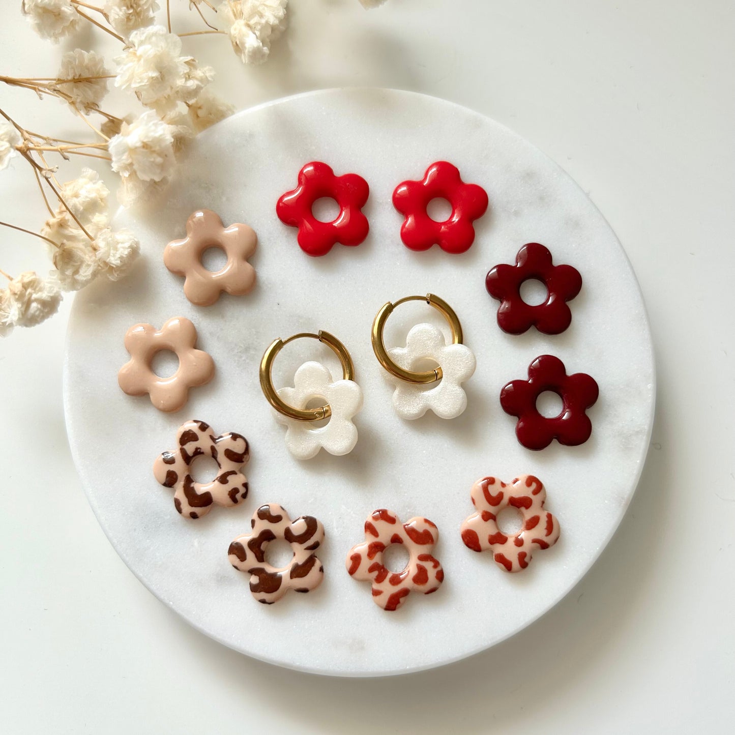 Boucles d’oreilles fleur rose fushia – Fait main
