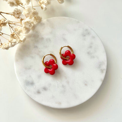 Boucles d’oreilles fleur rose fushia – Fait main