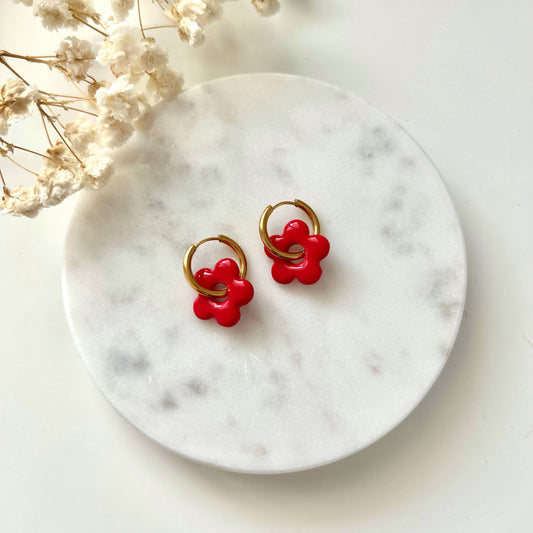 Boucles d’oreilles fleur rose fushia – Fait main