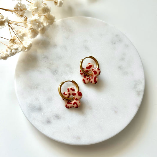 Boucles d’oreilles fleur léopard marron clair – Fait main