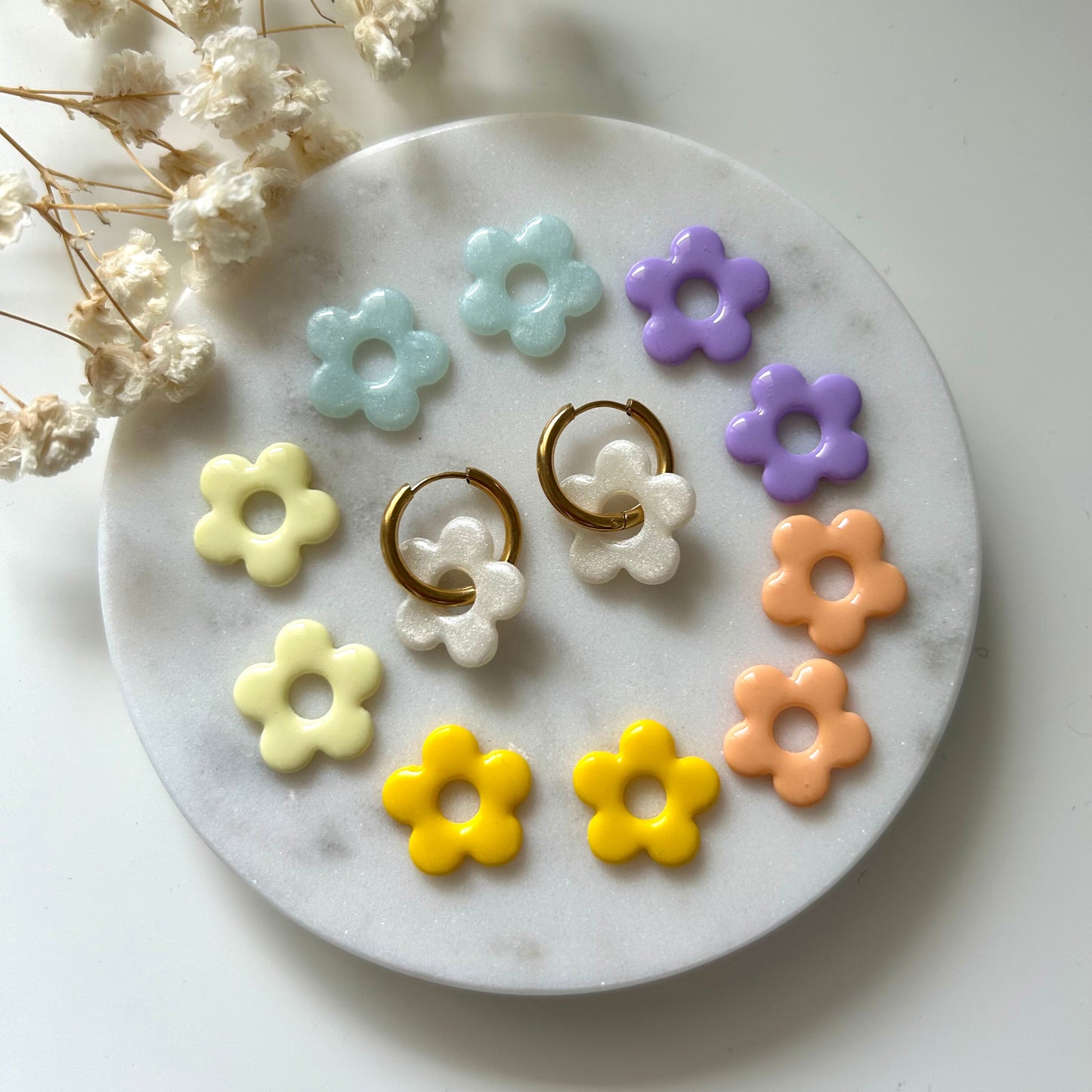 Boucles d'oreilles fleur jaune - Fait main
