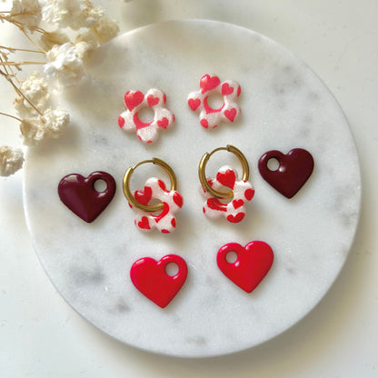 Boucles d'oreilles cœur rose fushia - Fait main
