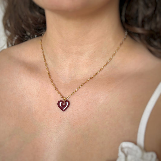 Collier cœur rouge foncé - Fait main